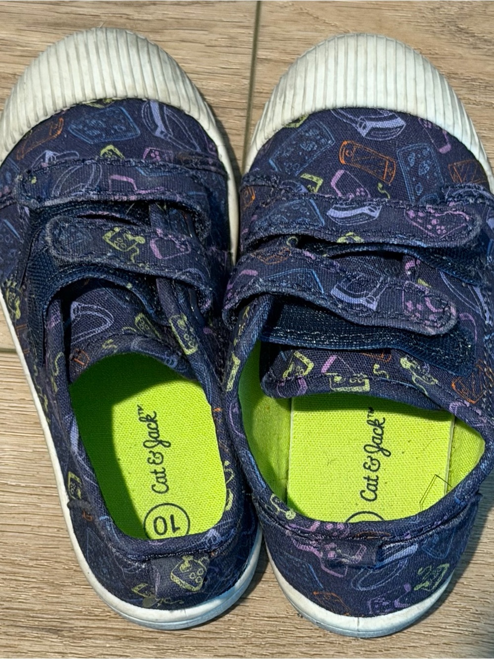 Cat & Jack Navy Kids Velcro Sneakers with Neon Green Insole